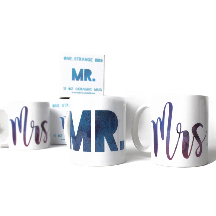 Mr. and Mrs. Wedding Mug Set - One Strange Bird