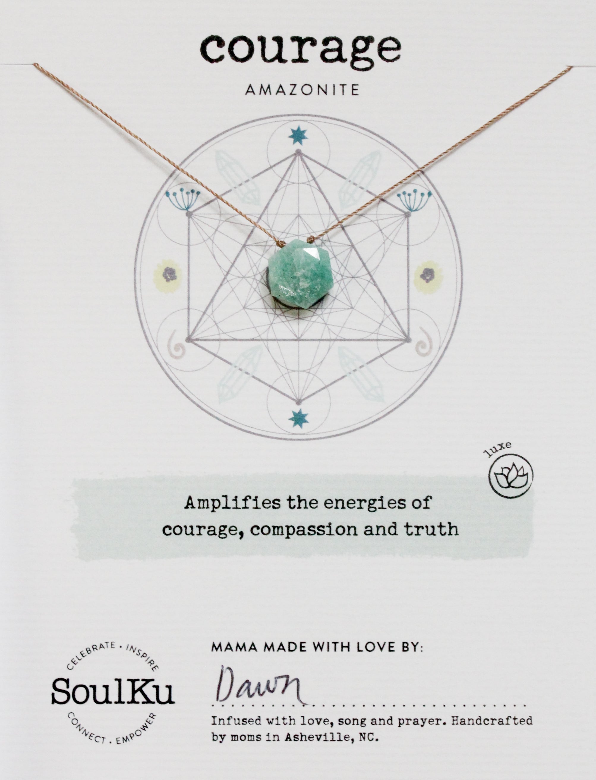 AMAZONITE SACRED GEOMETRY NECKLACE FOR COURAGE