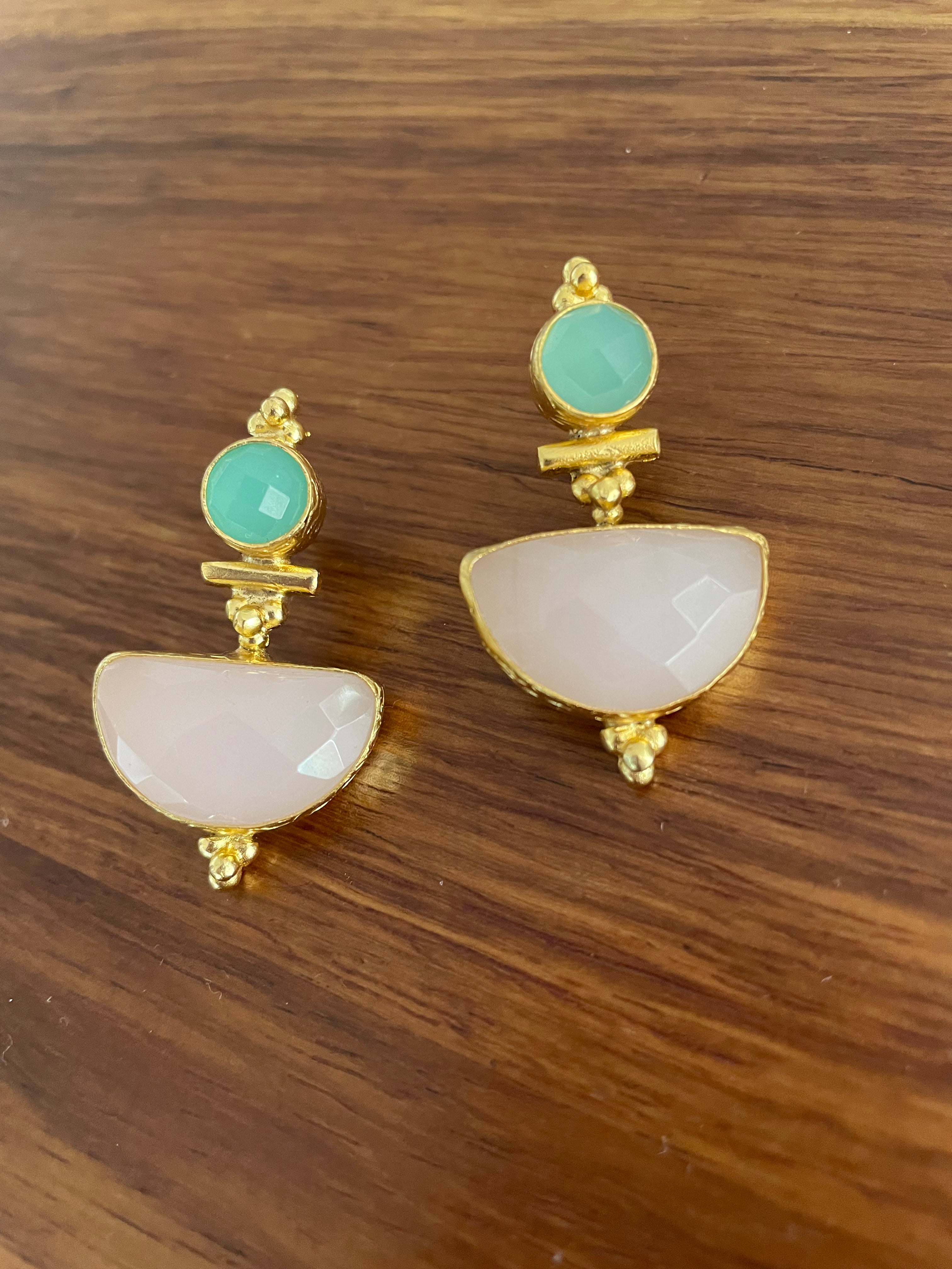 Circle + Halfmoon Double Stone Stud Earring