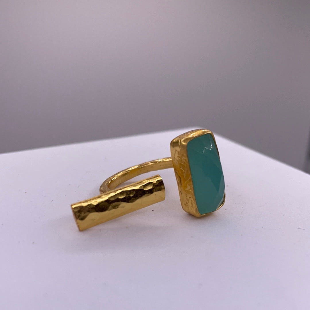 Rectangle and gold bar ring