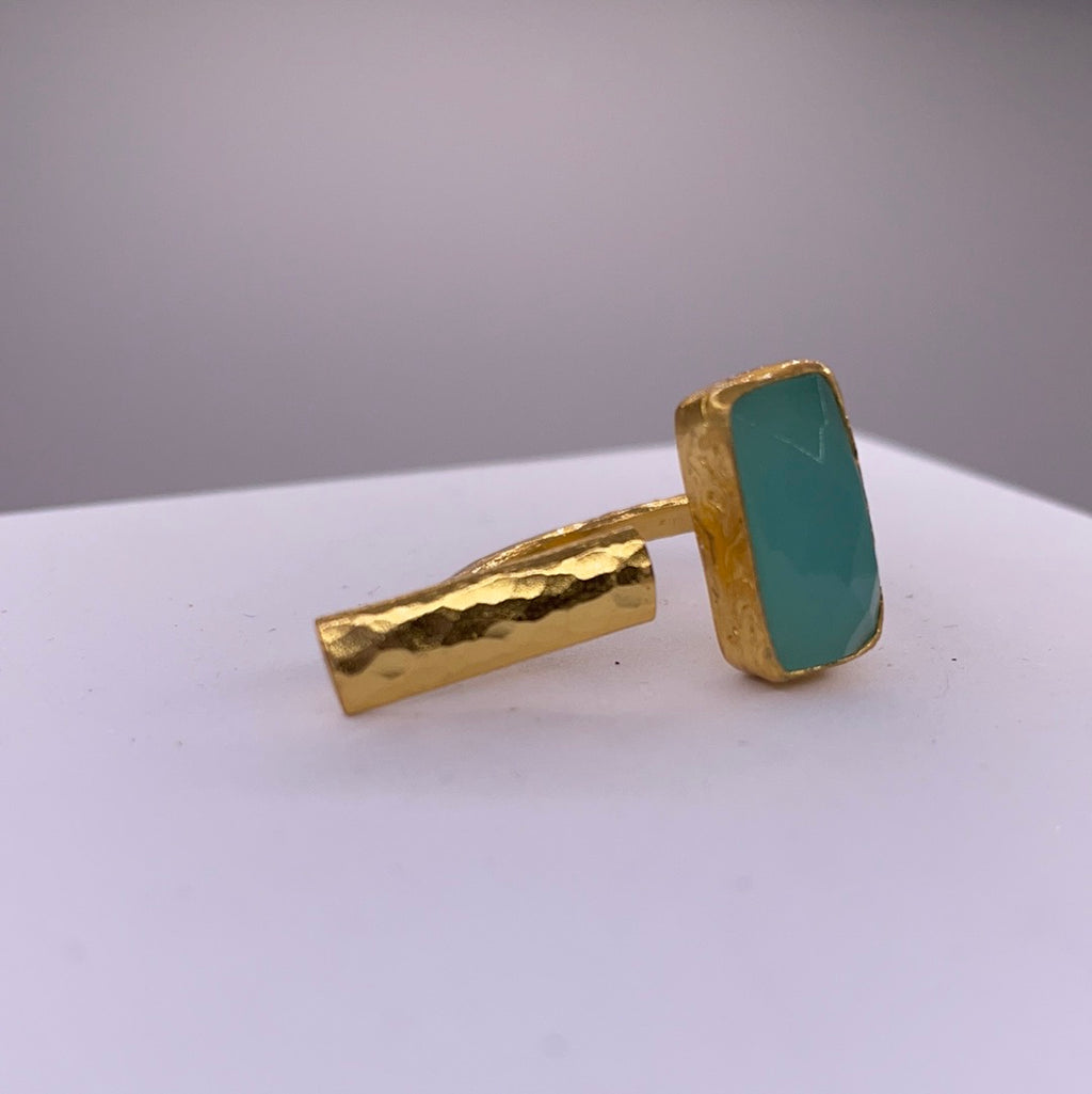Rectangle and gold bar ring