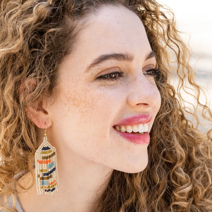 Dolly Color Blocks Beaded Fringe Earrings Multicolor