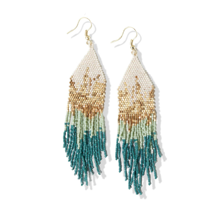 Claire Ombre Beaded Fringe Earrings Mint