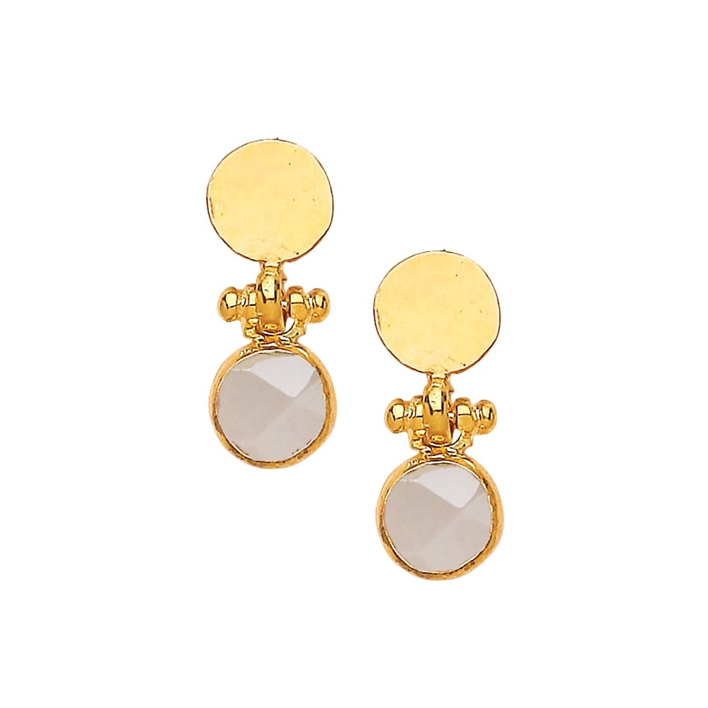 Miniature Circle Single Chalcedony Hammered Earrings - One Strange Bird