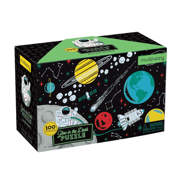 Mudpuppy Outer Space Glow-in-the-Dark Puzzle, 100 Pieces, 18”x12” –Perfect for Kids Age 5+