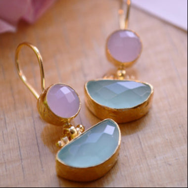 Circle + Halfmoon Double Stone Earring