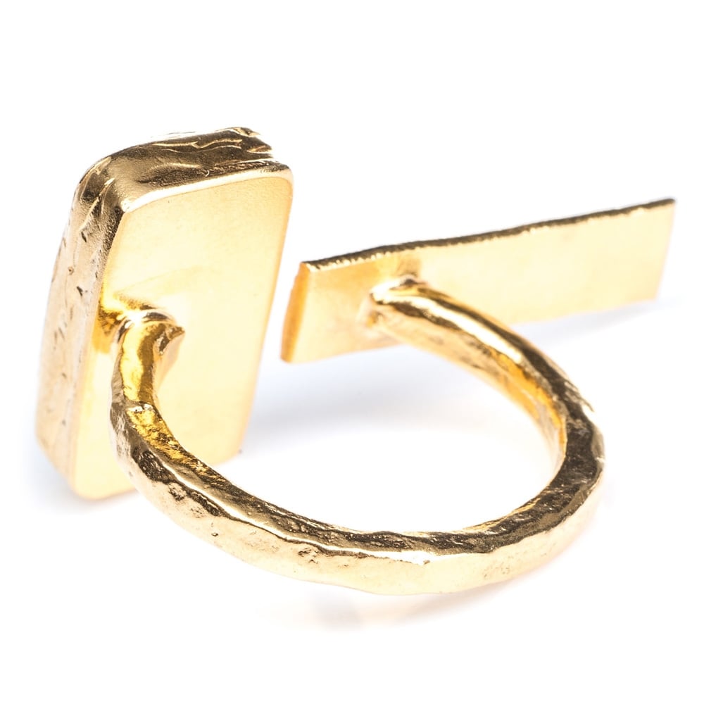 Rectangle and gold bar ring