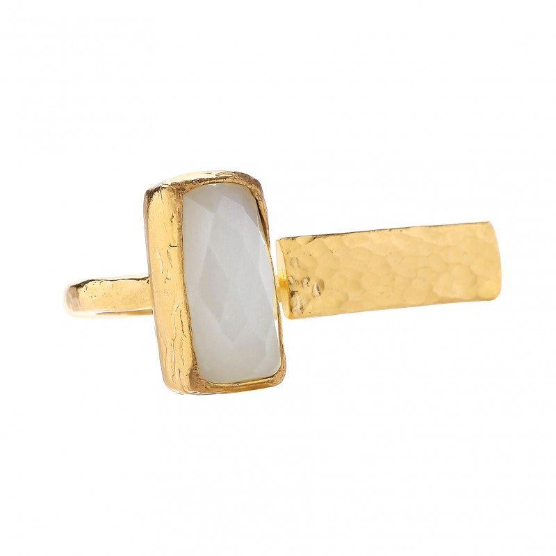 Rectangle and gold bar ring